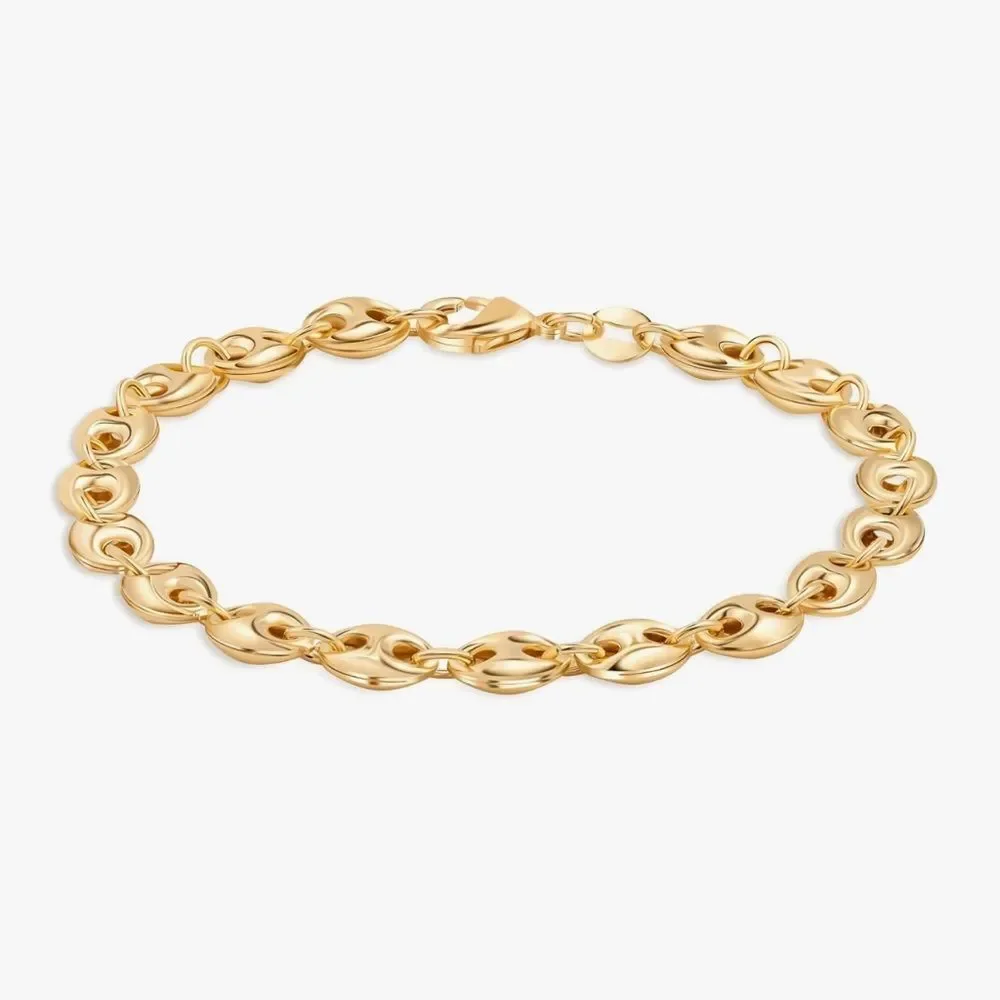 NEW 18K Gold Plated Puff Mariner Bracelet, 7.5 Inches